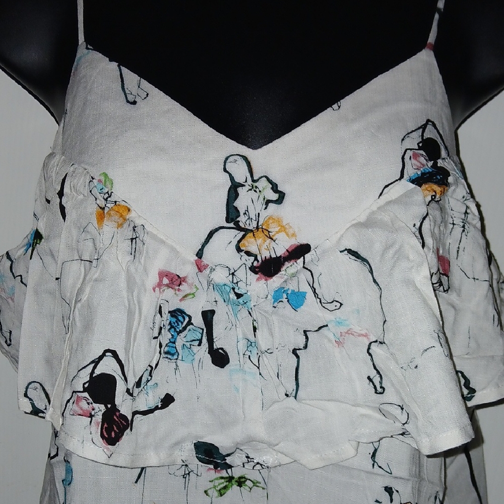 Doe & Rae Stylish White Printed Ruffle Top - Picture 2 of 10